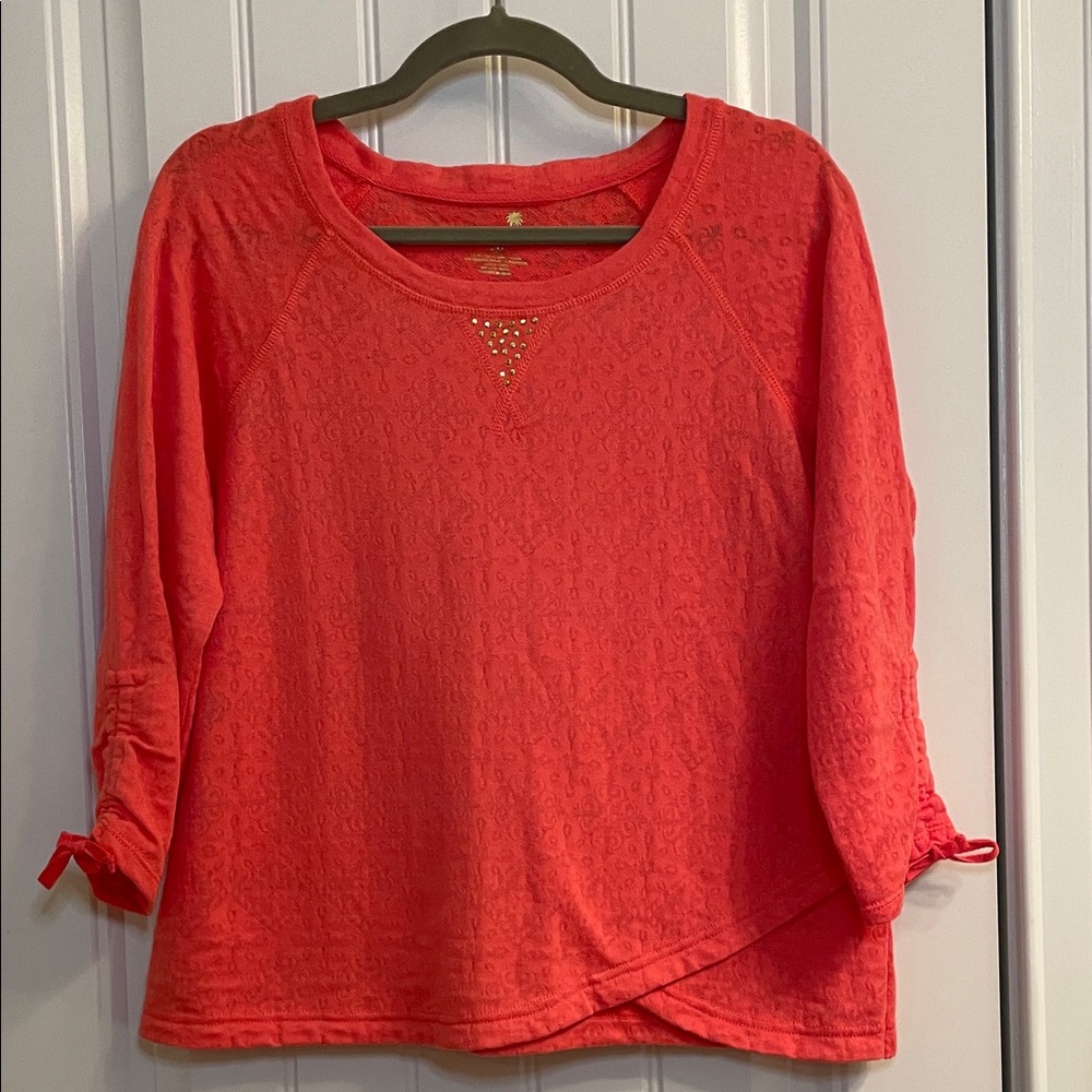 Hearts of Palm Vibrant Coral Blouse with Stud Accents